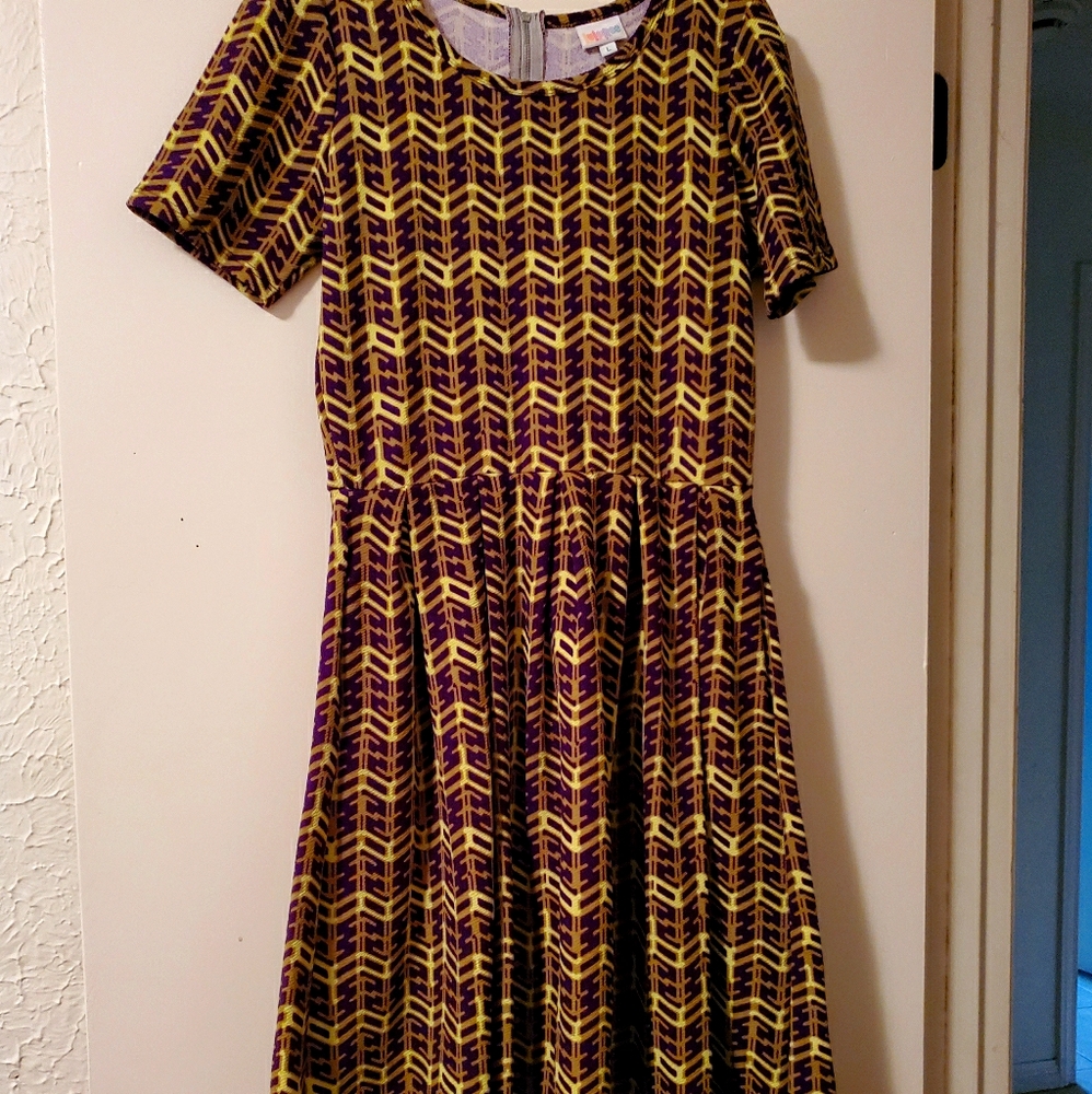 LuLaRoe Amelia in Bright Green and Purple.
